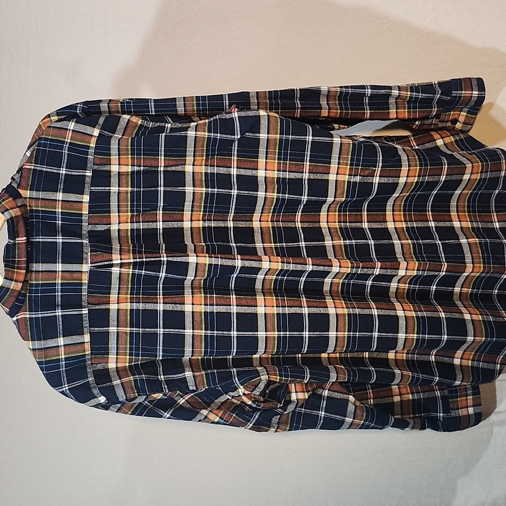 U.S. Polo Assn. Men's Plaid Thin Flannel Shirt -Navy and Orange Stretch Size 3XL - Picture 5 of 10